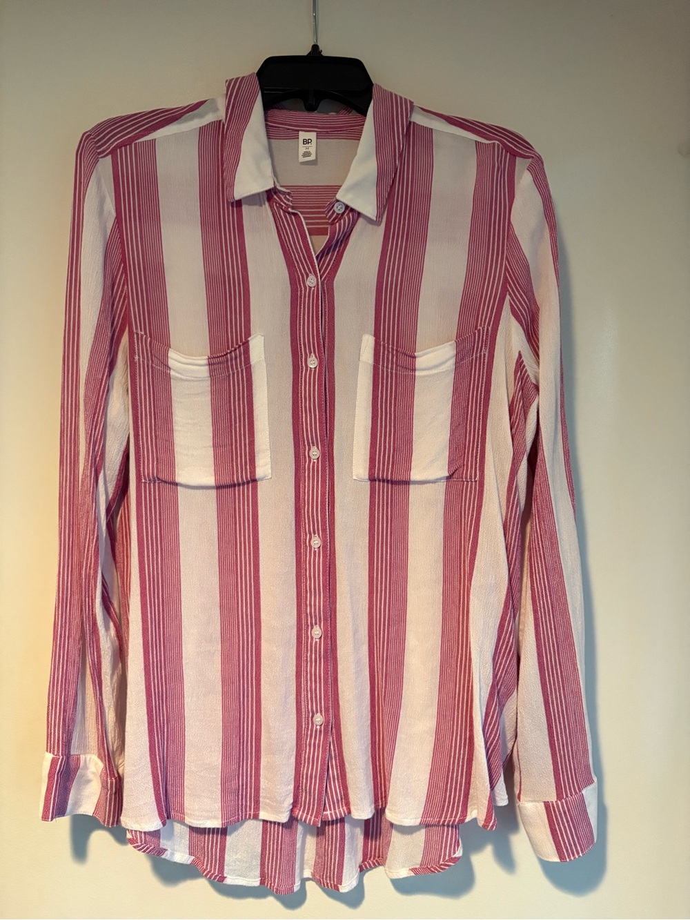 bp Pink and White Vertical Stripe Button-Down Shirt